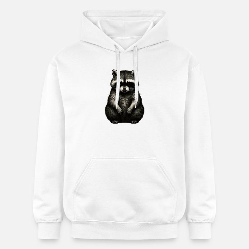 Imprimé monochrome de raton laveur - Sweat à capuche Softstyle® Gildan Unisexe - blanc