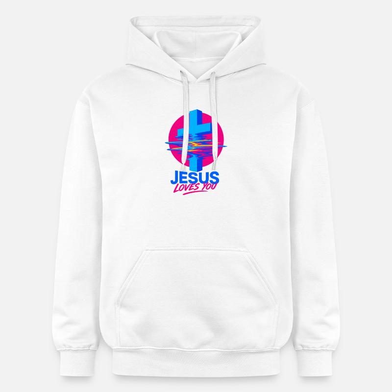 Jésus t’aime croix néon - Sweat à capuche Softstyle® Gildan Unisexe - blanc