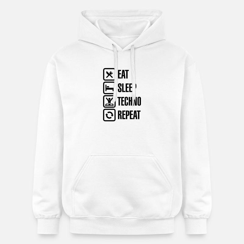 Eat Sleep Techno Repeat - Sweat à capuche Softstyle® Gildan Unisexe - blanc