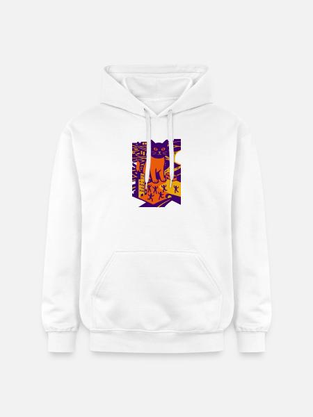 Chat géant dans la ville - Sweat à capuche Softstyle® Gildan Unisexe - blanc