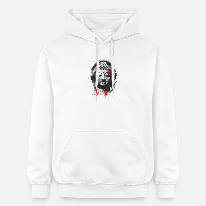 Bouddha avec des écouteurs – Méditation urbaine - Sweat à capuche Softstyle® Gildan Unisexe - blanc