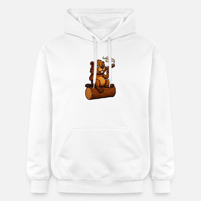 Castor refroidi avec un cigare - Sweat à capuche Softstyle® Gildan Unisexe - blanc