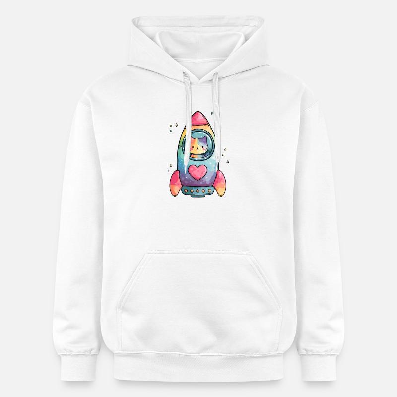 Rainbow Rocket Katze Herz - Gildan Unisex Softstyle® Midweight Hoodie - Weiß