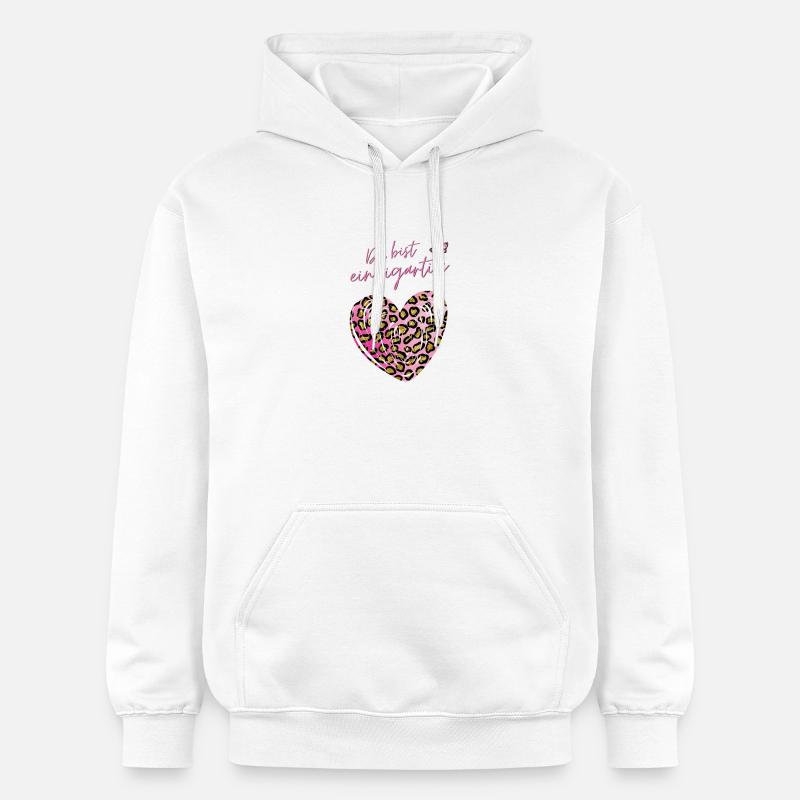 Du bist einzigartig Leopard Herz - Gildan Unisex Softstyle® Midweight Hoodie - Weiß