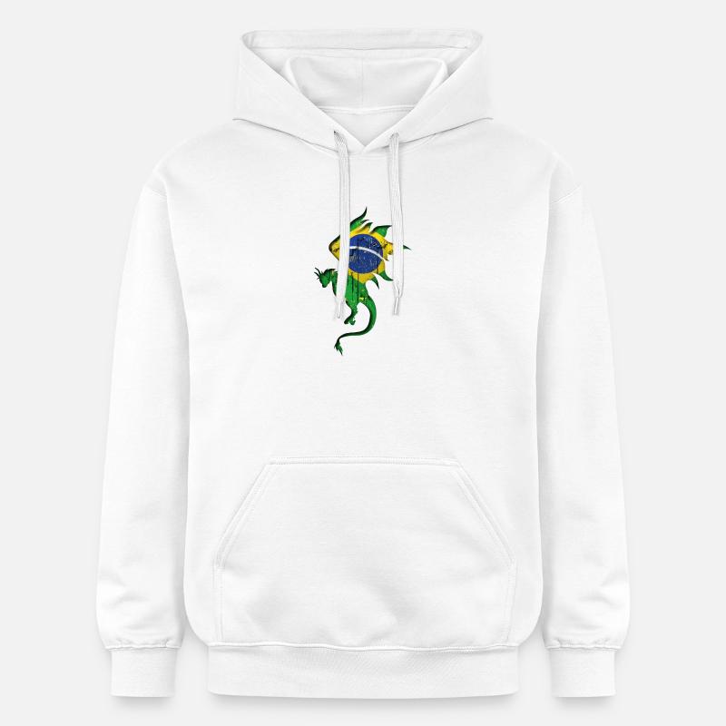 Drapeau du Brésil - Brésil - Dragon Silhouette - Sweat à capuche Softstyle® Gildan Unisexe - blanc