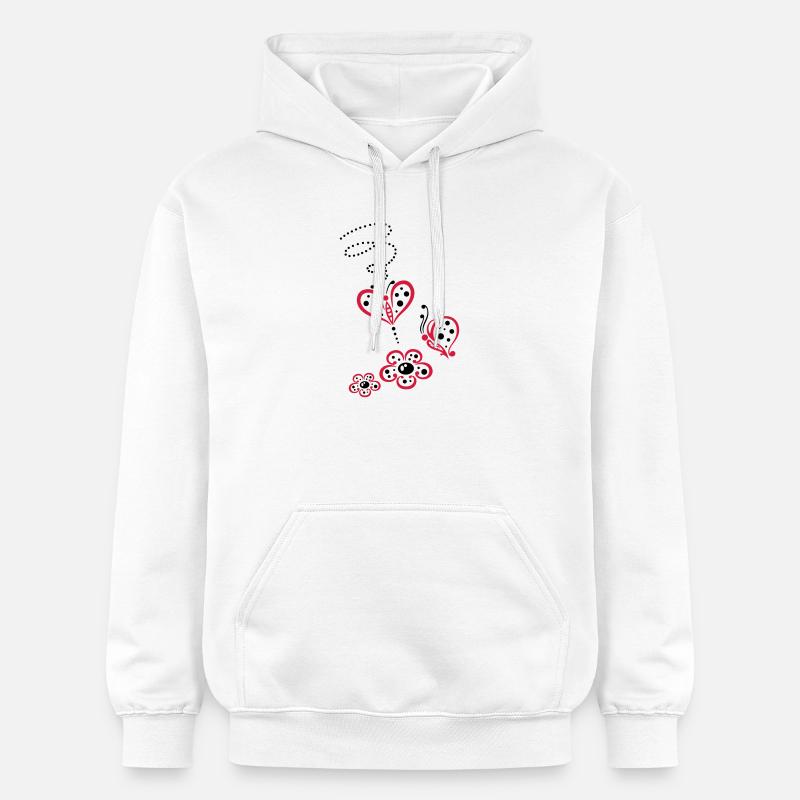 Bunte Schmetterlinge mit Blumen, Sommerwiese - Gildan Unisex Softstyle® Midweight Hoodie - Weiß