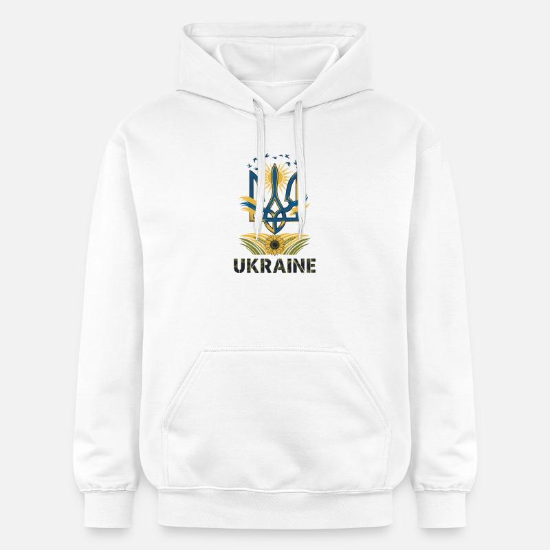Trident symbolique avec soleil et oiseaux - Sweat à capuche Softstyle® Gildan Unisexe - blanc