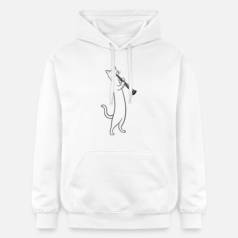 Cat joue de la clarinette - Sweat à capuche Softstyle® Gildan Unisexe - blanc