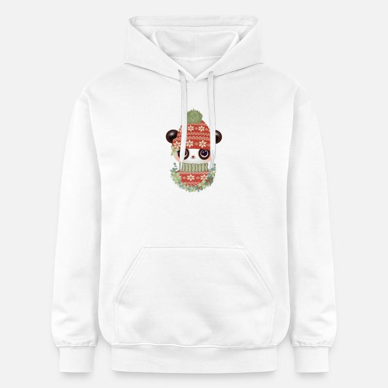 niedlicher Panda mit Pullover,Bommelmütze & Kranz - Gildan Unisex Softstyle® Midweight Hoodie - Weiß