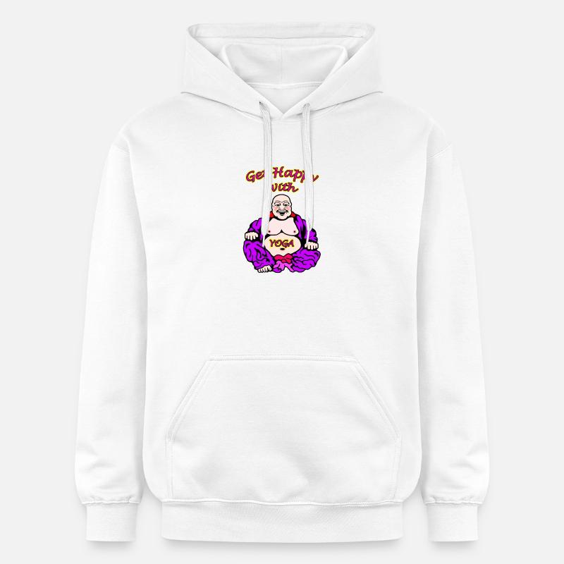 Illustration de Bouddha Yoga joyeux - Sweat à capuche Softstyle® Gildan Unisexe - blanc