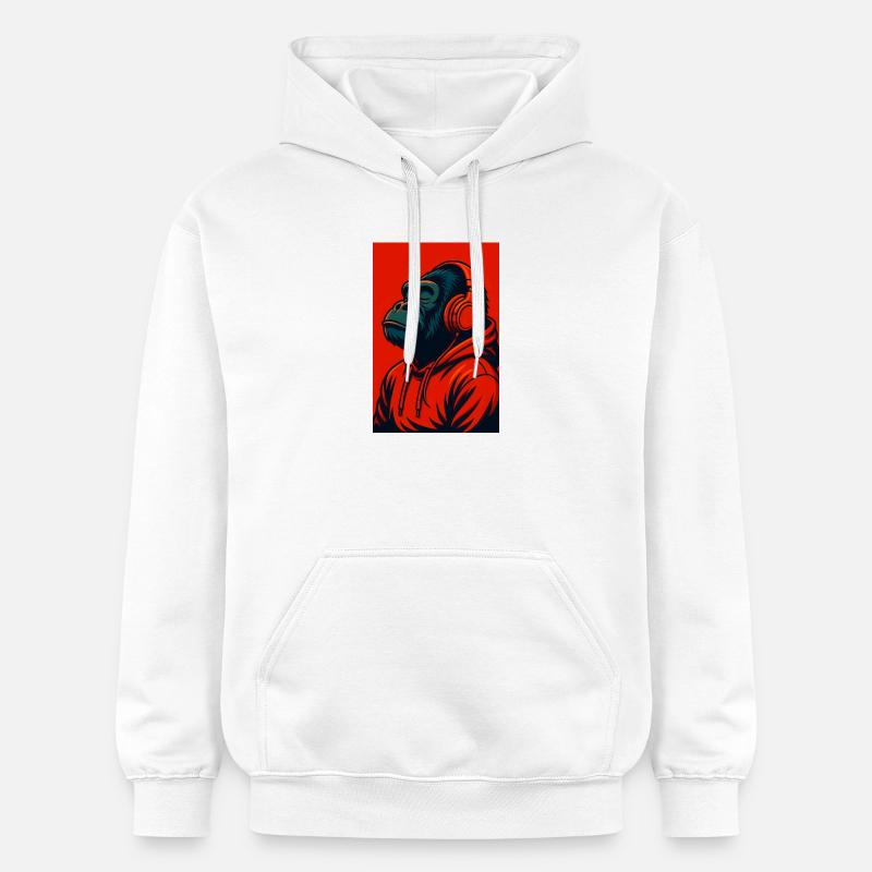 Gorilla im Kapuzenpullover mit Kopfhörern - Gildan Unisex Softstyle® Midweight Hoodie - Weiß