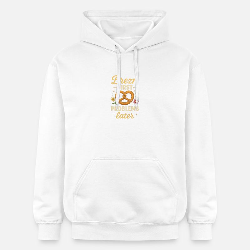 Brezn_first _Problems_later_Lustiges_Party_Shir - Sweat à capuche Softstyle® Gildan Unisexe - blanc