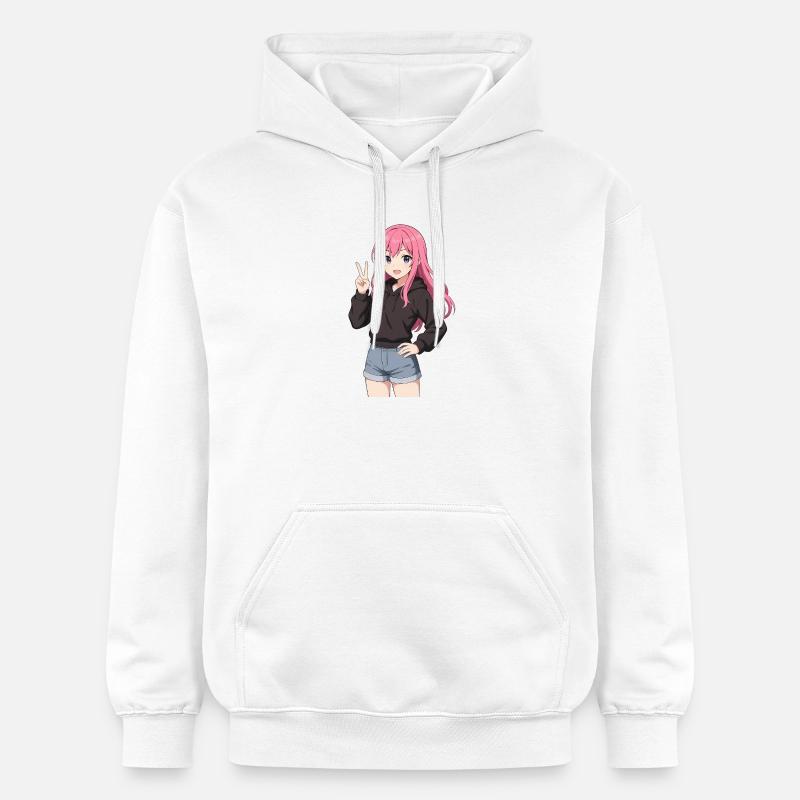Anime-Mädchen mit rosa Kapuzenpullover - Gildan Unisex Softstyle® Midweight Hoodie - Weiß