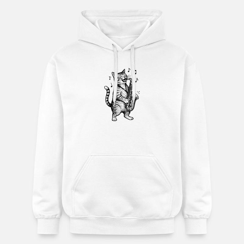 Chat musical Saxophone Art - Sweat à capuche Softstyle® Gildan Unisexe - blanc