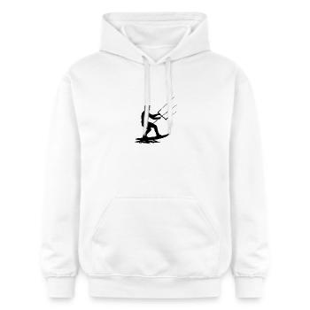 Cooler Kitesurfer in Aktion – Dynamische Silhouett - Gildan Unisex Softstyle® Midweight Hoodie - Weiß - Vorne - Liana (172cm) & Jaron (178cm)