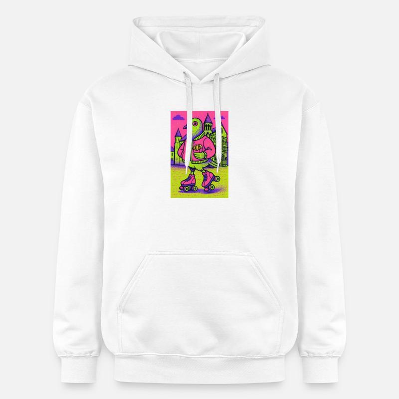 Neon_Pigeon_Roller-skater_2 - Sweat à capuche Softstyle® Gildan Unisexe - blanc