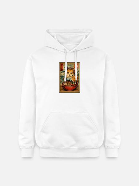 Ramen Chat Gaming, bol de nouilles otaku pour chat - Sweat à capuche Softstyle® Gildan Unisexe - blanc