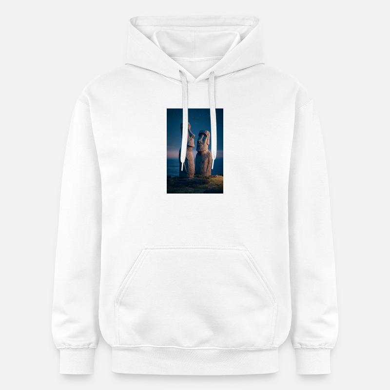 Moai Night Duo Silhouette - Sweat à capuche Softstyle® Gildan Unisexe - blanc