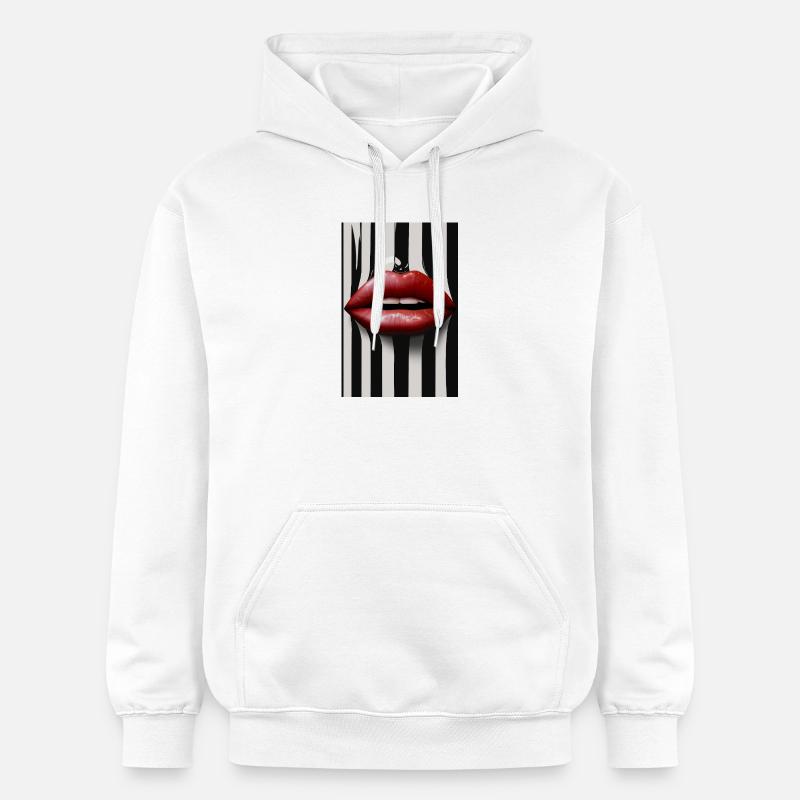 Mode Lèvres Rouges Rayures Noires Blanches - Sweat à capuche Softstyle® Gildan Unisexe - blanc