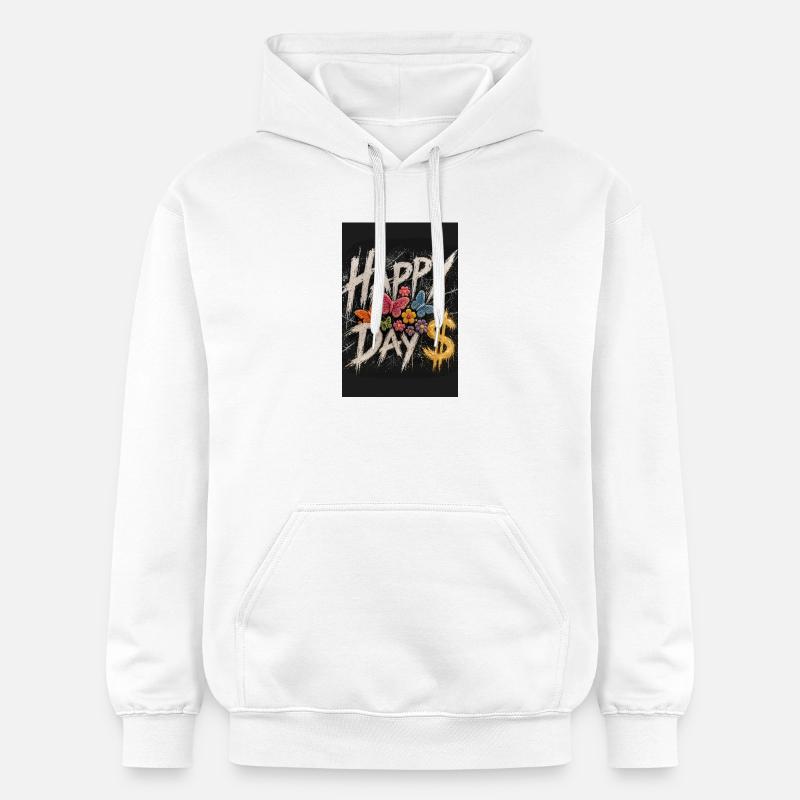 Jour Heureux Papillons et Fleurs Dollar - Sweat à capuche Softstyle® Gildan Unisexe - blanc
