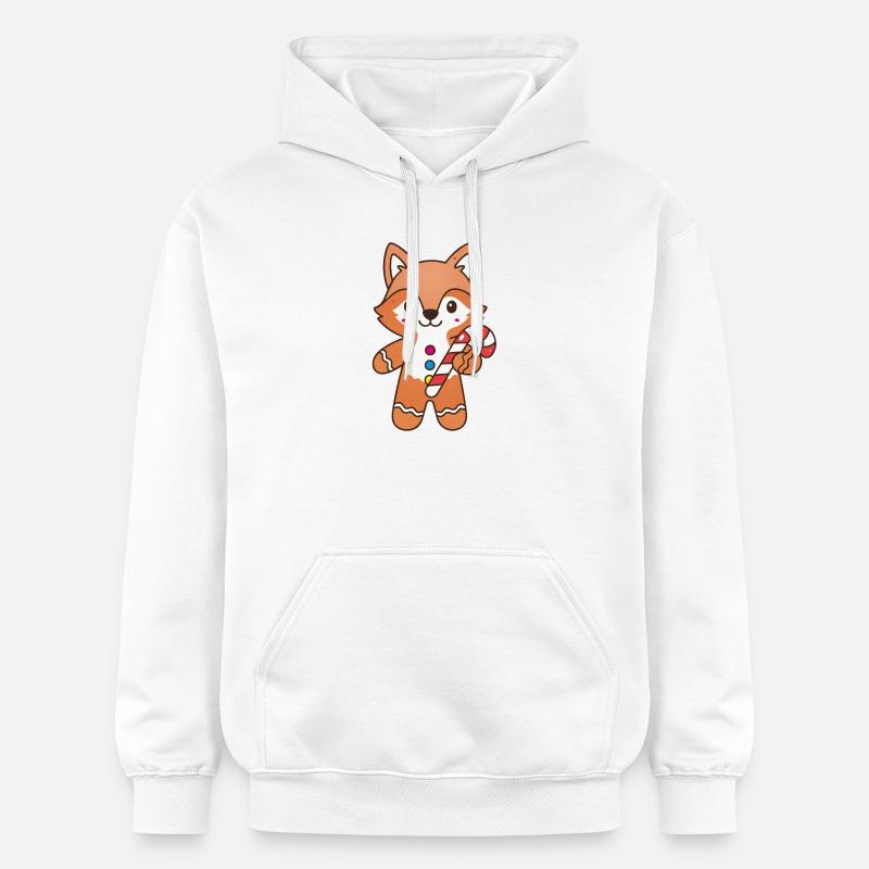 Cute Gingerbread Fox with Candy Cane - Gildan Unisex Softstyle® Midweight Hoodie - white