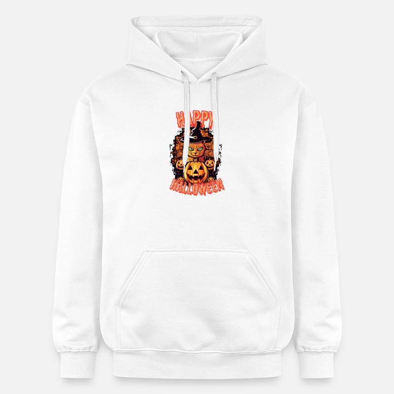Spooky Cat Halloween Charm - Sweat à capuche Softstyle® Gildan Unisexe - blanc