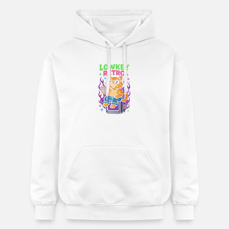 Lowkey Retro Cat Vibes TV 90's - Sweat à capuche Softstyle® Gildan Unisexe - blanc