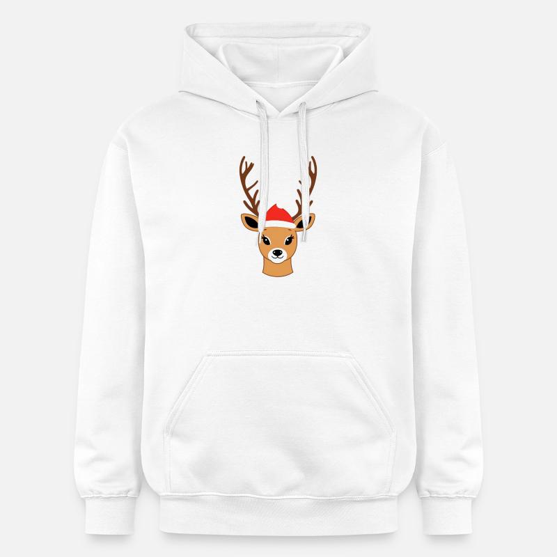 Renne avec chapeau de Père Noël - Sweat à capuche Softstyle® Gildan Unisexe - blanc