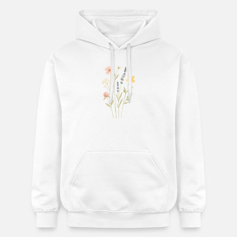 Prairie aquarelle de fleurs sauvages - Sweat à capuche Softstyle® Gildan Unisexe - blanc