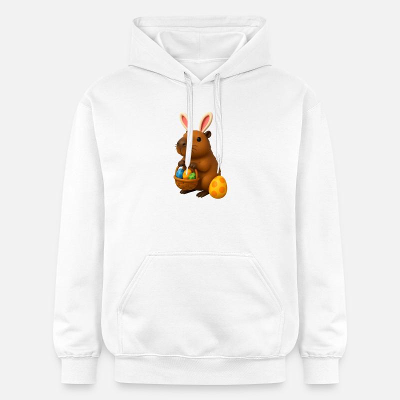 Osterhasen-Capybara mit Körbchen mit bunten Eiern - Gildan Unisex Softstyle® Midweight Hoodie - Weiß