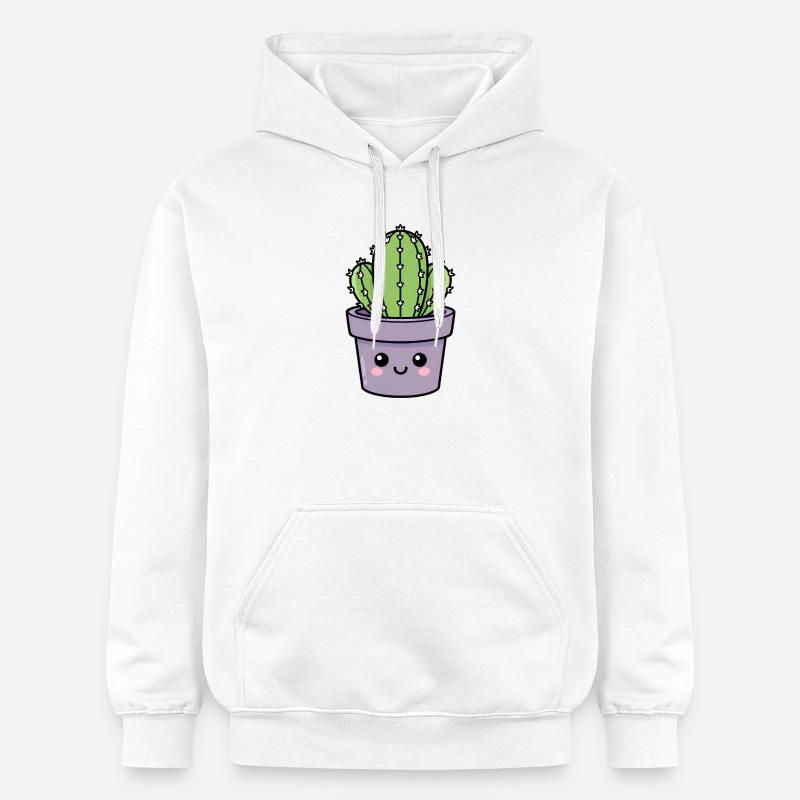 Cactus Kawaii dans un pot violet - Sweat à capuche Softstyle® Gildan Unisexe - blanc
