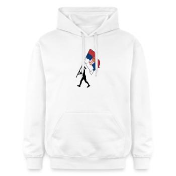 Drapeau Serbie femme marchant - Sweat à capuche Softstyle® Gildan Unisexe - blanc - Devant - Liana (172cm) & Jaron (178cm)