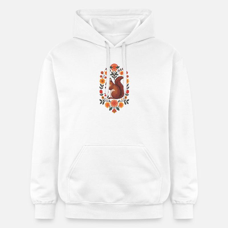 Écureuil dans une couronne de fleurs - Sweat à capuche Softstyle® Gildan Unisexe - blanc
