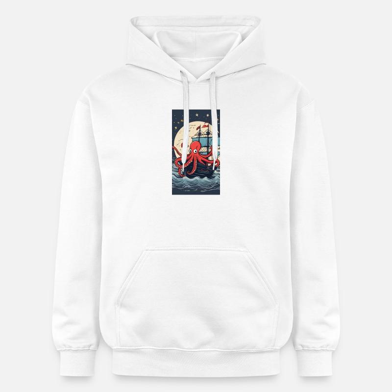 Pieuvre pirate en mer nocturne - Sweat à capuche Softstyle® Gildan Unisexe - blanc