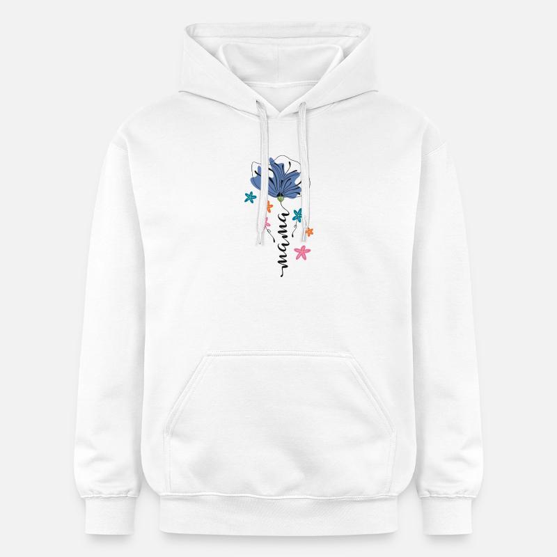 Maman – Conception 🌸💙 de fleurs - Sweat à capuche Softstyle® Gildan Unisexe - blanc