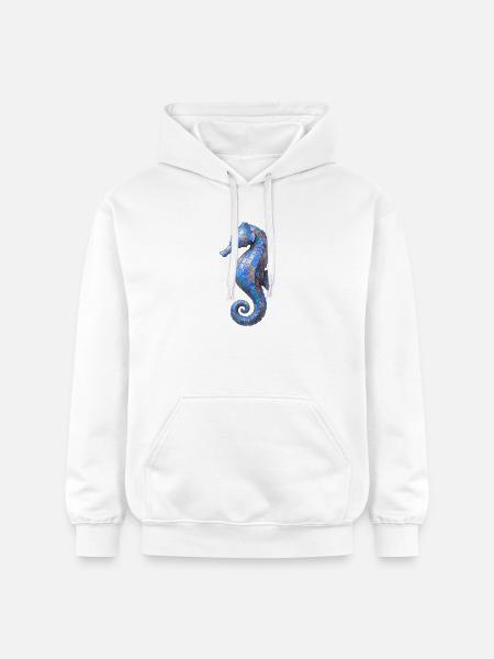 Seahorse Mosaic - Blue Sea Design - Gildan Unisex Softstyle® Midweight Hoodie - white