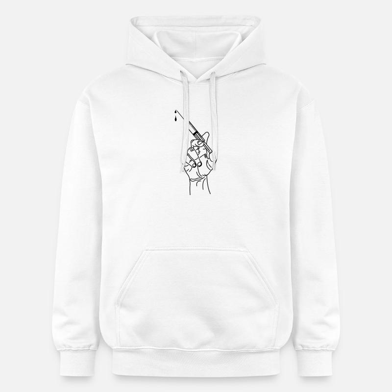 Seringue de vaccination tenant la main - Sweat à capuche Softstyle® Gildan Unisexe - blanc