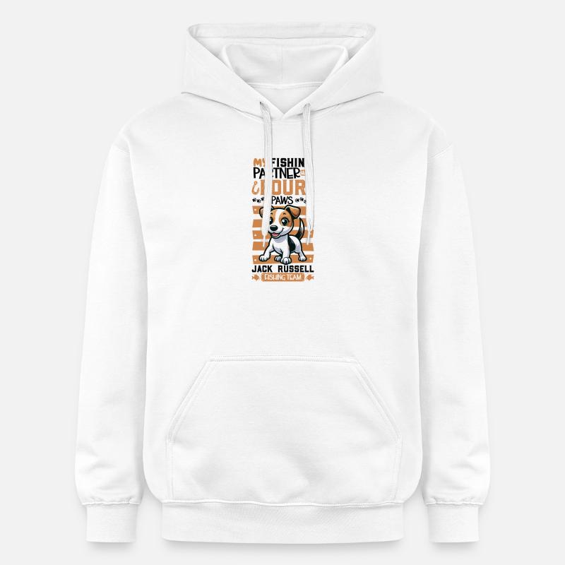 Pêche et Jack Russell Terrier - Sweat à capuche Softstyle® Gildan Unisexe - blanc