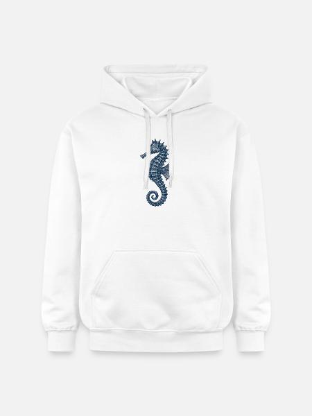 Elegante Marine Seepferdchen Illustration - Gildan Unisex Softstyle® Midweight Hoodie - Weiß