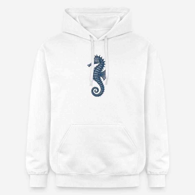 Illustration élégante d’hippocampe marin - Sweat à capuche Softstyle® Gildan Unisexe - blanc