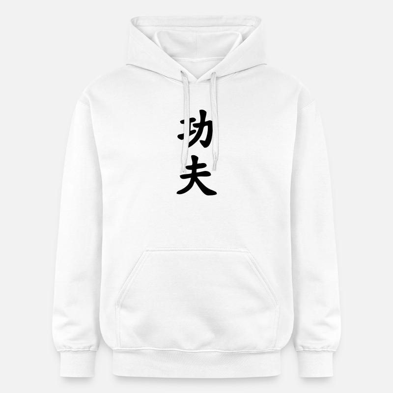 Caractère chinois de kung-fu écrit verticalement - Sweat à capuche Softstyle® Gildan Unisexe - blanc