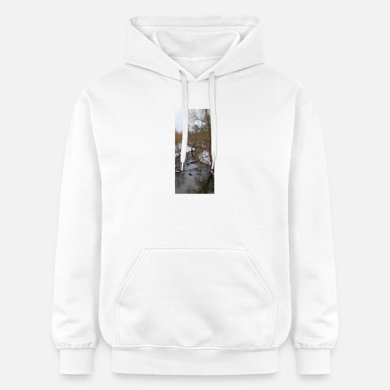 Rivière d’hiver dans le brouillard - Sweat à capuche Softstyle® Gildan Unisexe - blanc