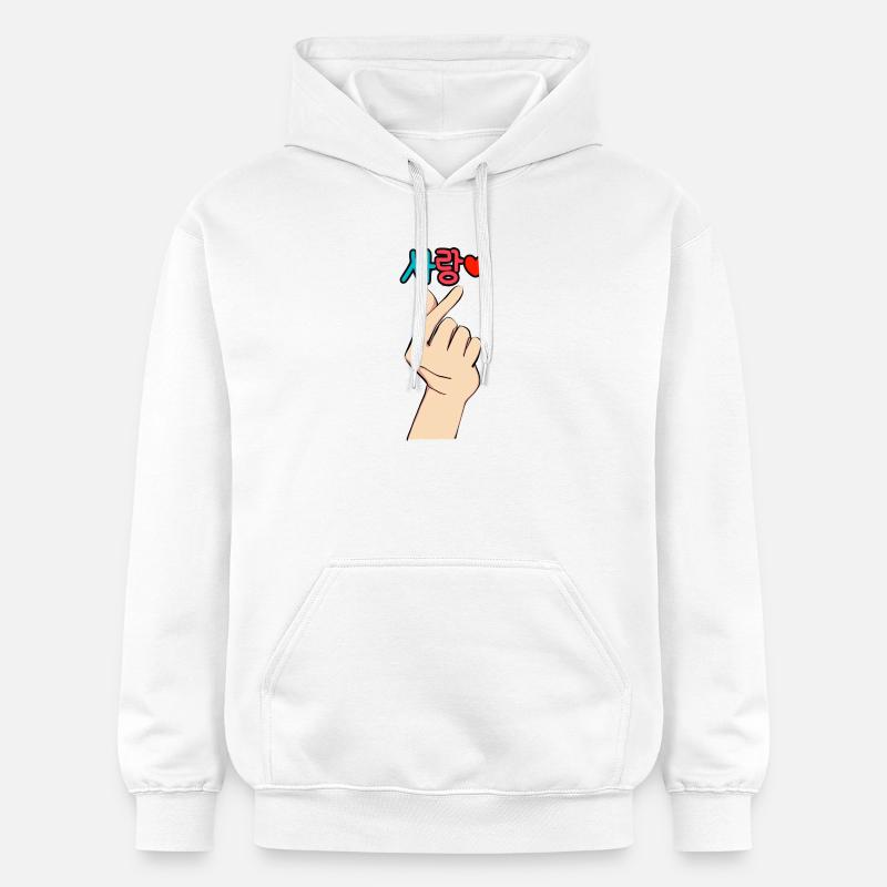 K-Pop Fingerherz Liebe – Sarang ❤️ - Sweat à capuche Softstyle® Gildan Unisexe - blanc