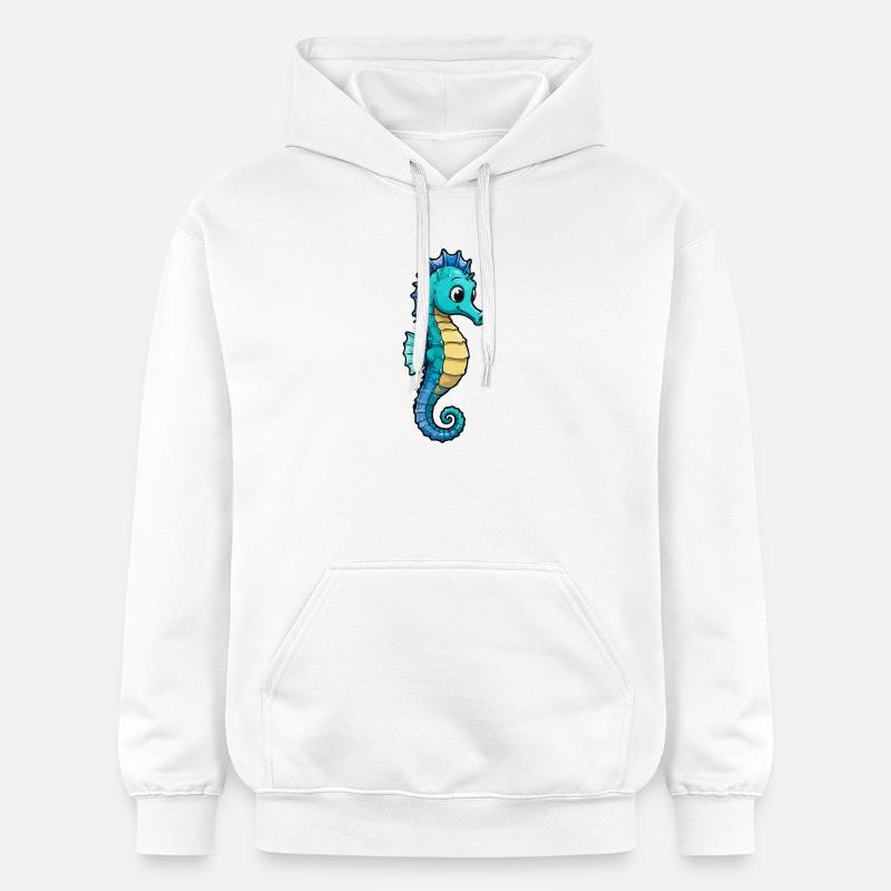 Dessin animé de l’hippocampe turquoise - Sweat à capuche Softstyle® Gildan Unisexe - blanc