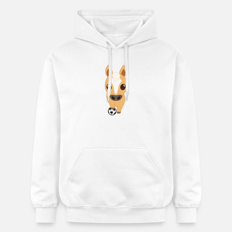 Dessin animé du cheval de football - Sweat à capuche Softstyle® Gildan Unisexe - blanc