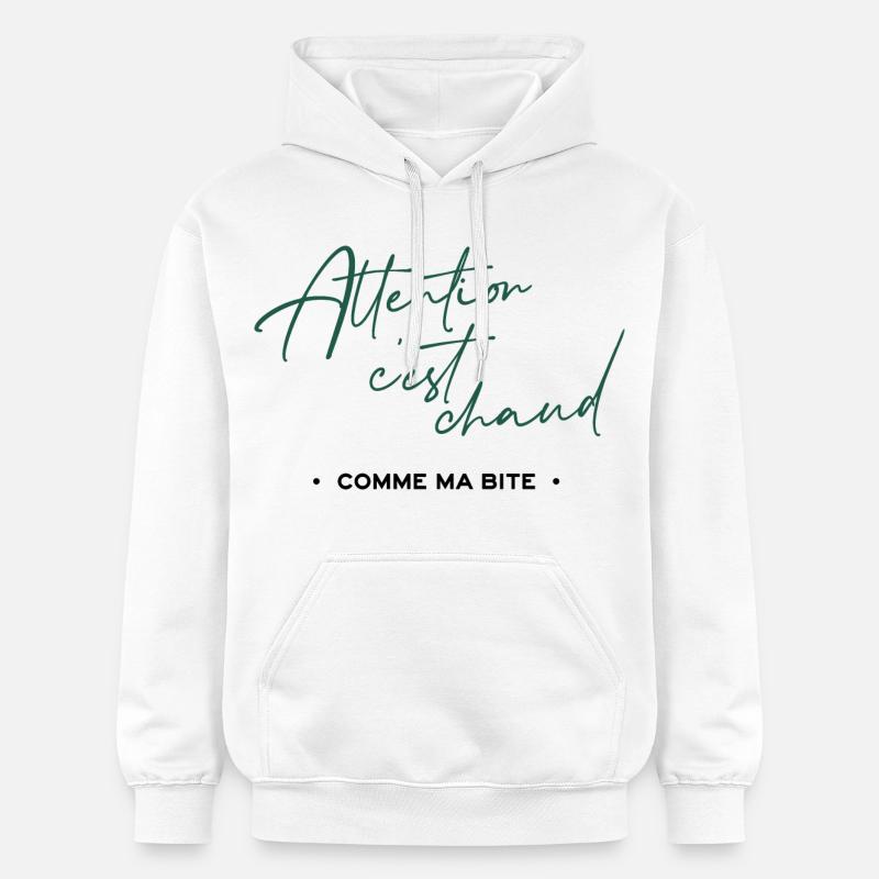 Attention c'est chaud, comme ma bite - Sweat à capuche Softstyle® Gildan Unisexe - blanc