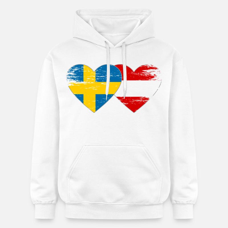Suède Autriche Drapeau Coeur utilisé - Sweat à capuche Softstyle® Gildan Unisexe - blanc