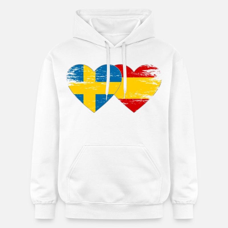 Suède Espagne Drapeau Coeur utilisé - Sweat à capuche Softstyle® Gildan Unisexe - blanc