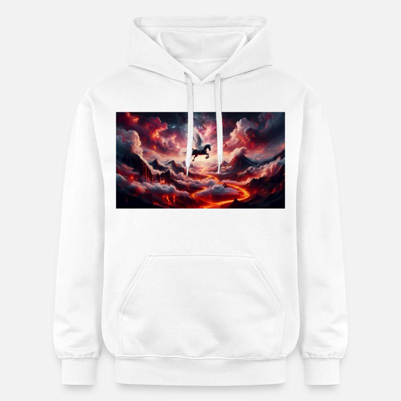 Cavalier ailé sur volcan - Sweat à capuche Softstyle® Gildan Unisexe - blanc