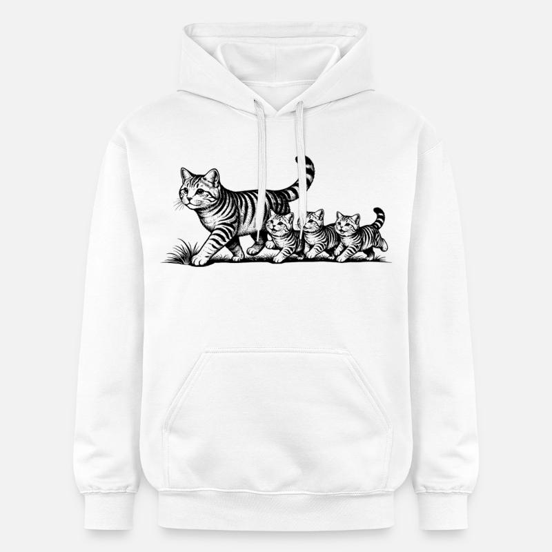 Mère chatte avec 3 chatons noirs - Sweat à capuche Softstyle® Gildan Unisexe - blanc